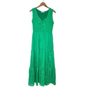 Heartloom Mary Maxi Dress Size Medium Tiered Eyelet Keyhole Kelly Green